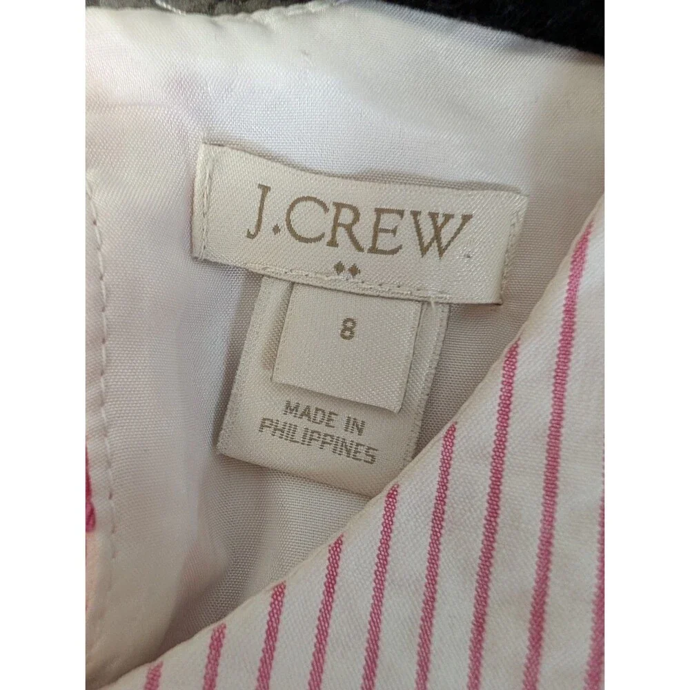 J. Crew Pink and White Seersucker Dress Fit & Flare Bow Back Lined Cotton Size 8